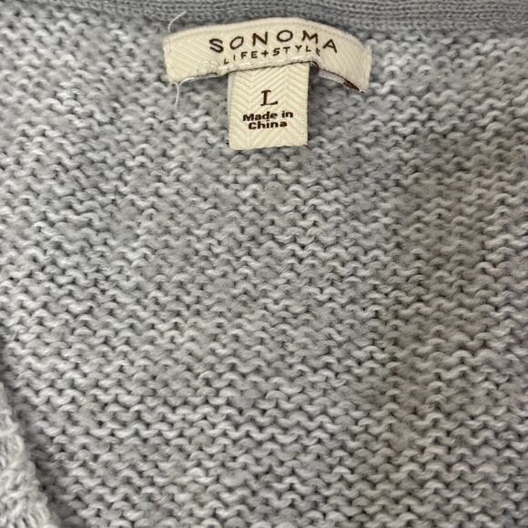 Sonoma Life + Style Grey Cable Knit Sweater Size L V-Neck Pullover Tunic Length - Picture 6 of 8